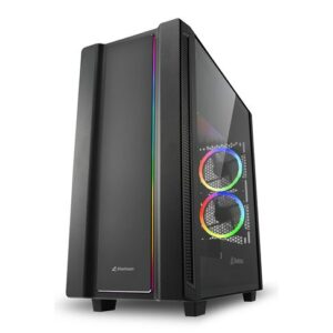 Case Gaming RGB Sharkoon REV220 mid tower ventiladores 5 de 120MM con vidrio lateral y efecto fibra de carbono 4044951029761