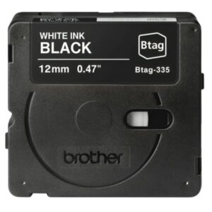Cinta de etiquetado Brother BTAG335 12MM x 4M compatible con p-touch blanco sobre fondo negro