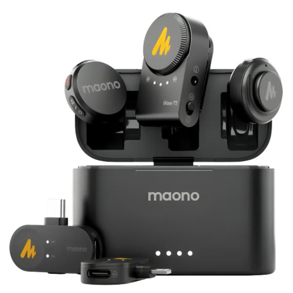 Microfono maono WM650 PA3 inalámbrico triple receptor (USB-C + lightning + cámara) / cancelacion de ruido enc / estuche de carga