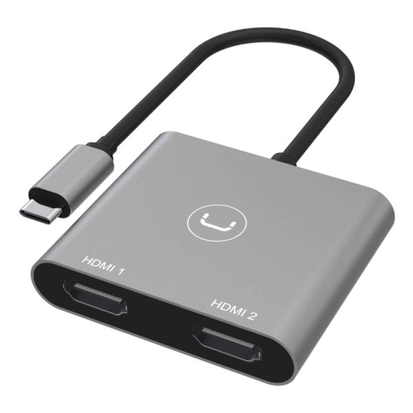 Adaptador unno tekno HB1103GY USB-C 2X HDMI soporte 4K y plug & play